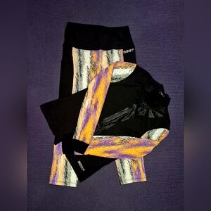 Bebe Sport Crystals Logo 2-PC Black/Multi Jacket &  Cropped Pants - Small.